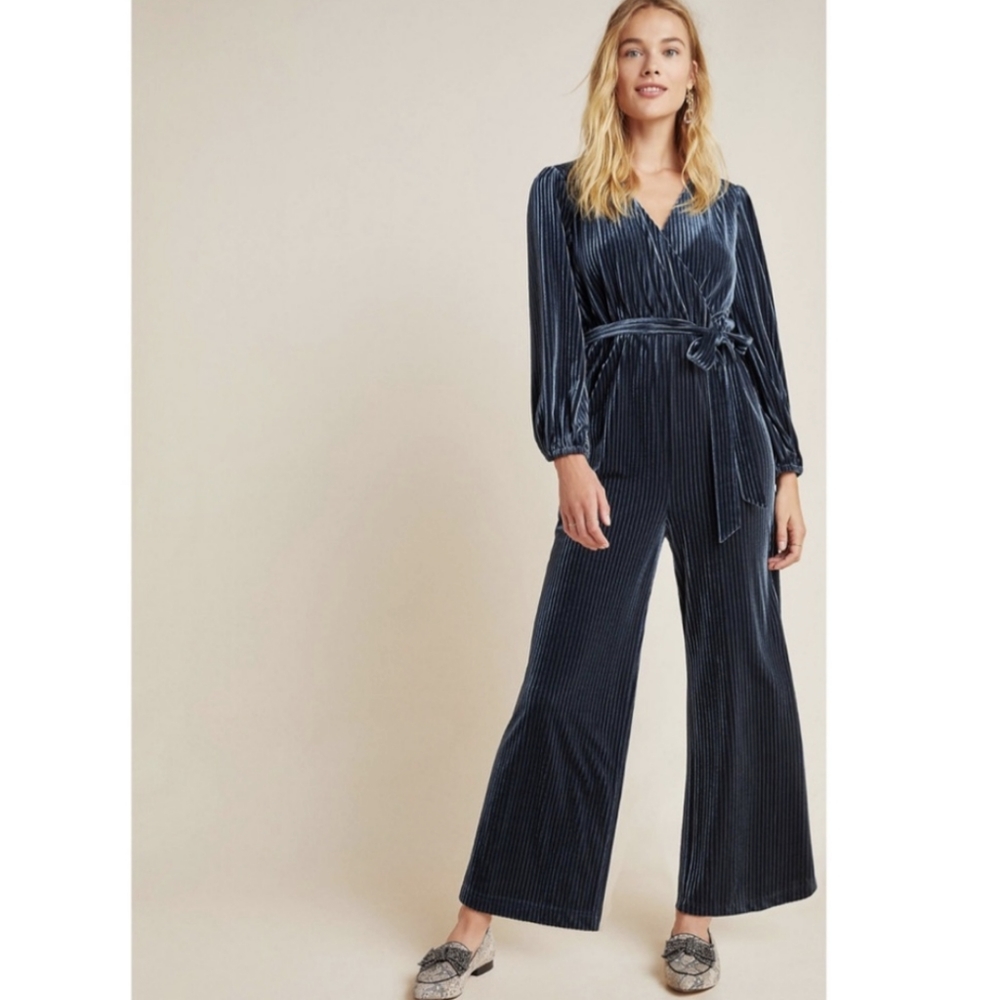 Teal Velvet Jumpsuit XSP - Anthropologie Ali & Jay